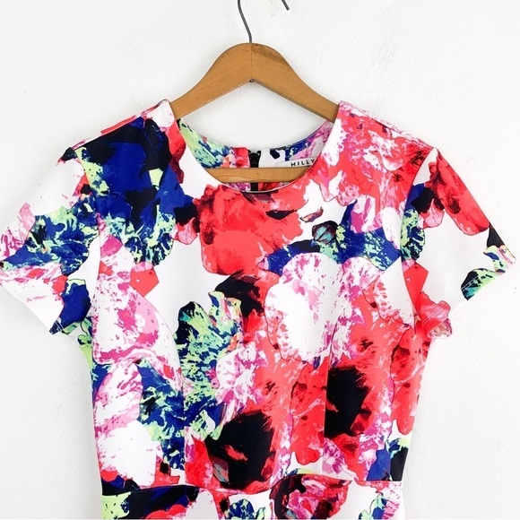 Milly Color Splash Rose Floral Mini Dress Sz 8 - Picture 3 of 8